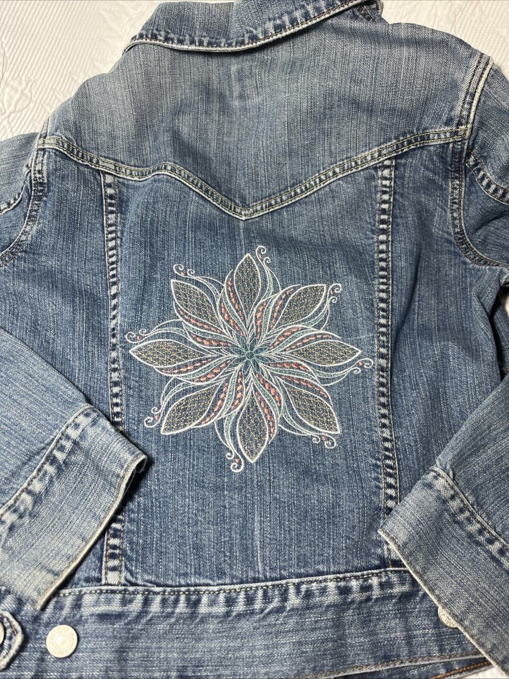 Custom Embroidered Denim Jacket GAP Small Boho Mandala